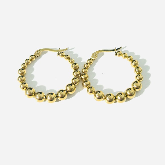 18k Gold Plated Stainless Steel Beaded Bubble Earrings - Picture 4 of 5